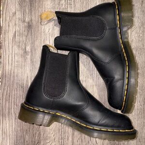 Dr. Martens Black Vegan Chelsea Boots with Yellow Accents